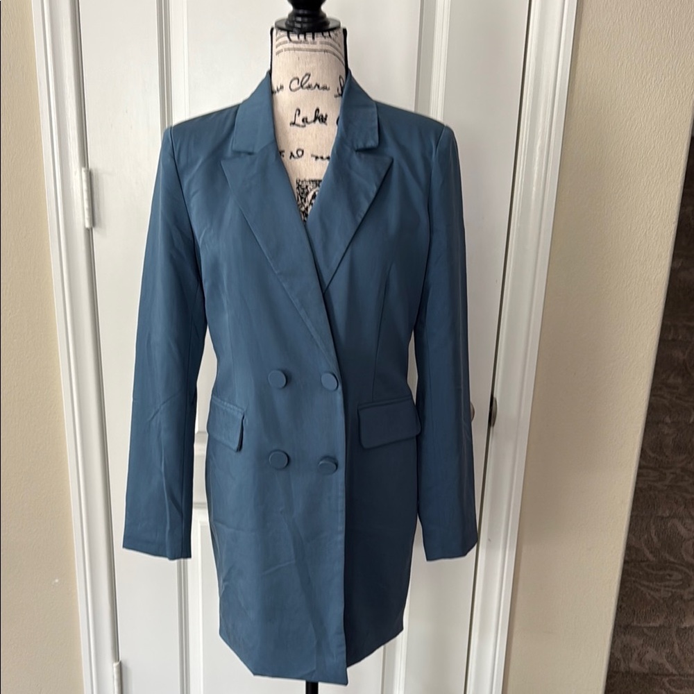 7 For All Mankind Women's Blue Double-Breasted Coat / Dress